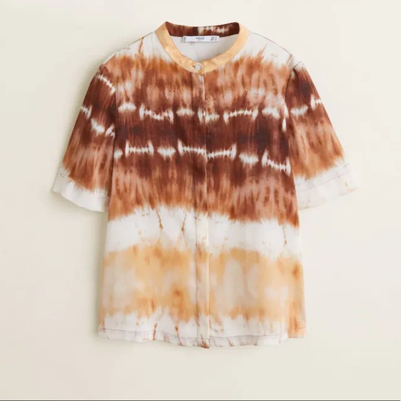 SOLD MANGO Tie-Dye Satin Round Collar Button Front Shirt Size S - Picture 6 of 16